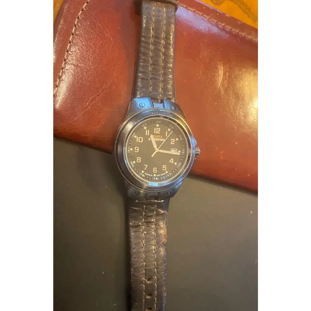 VTG Men's 43mm Gun Metal Tone Timex Expedition Watch, WR 100M, Stainless Case